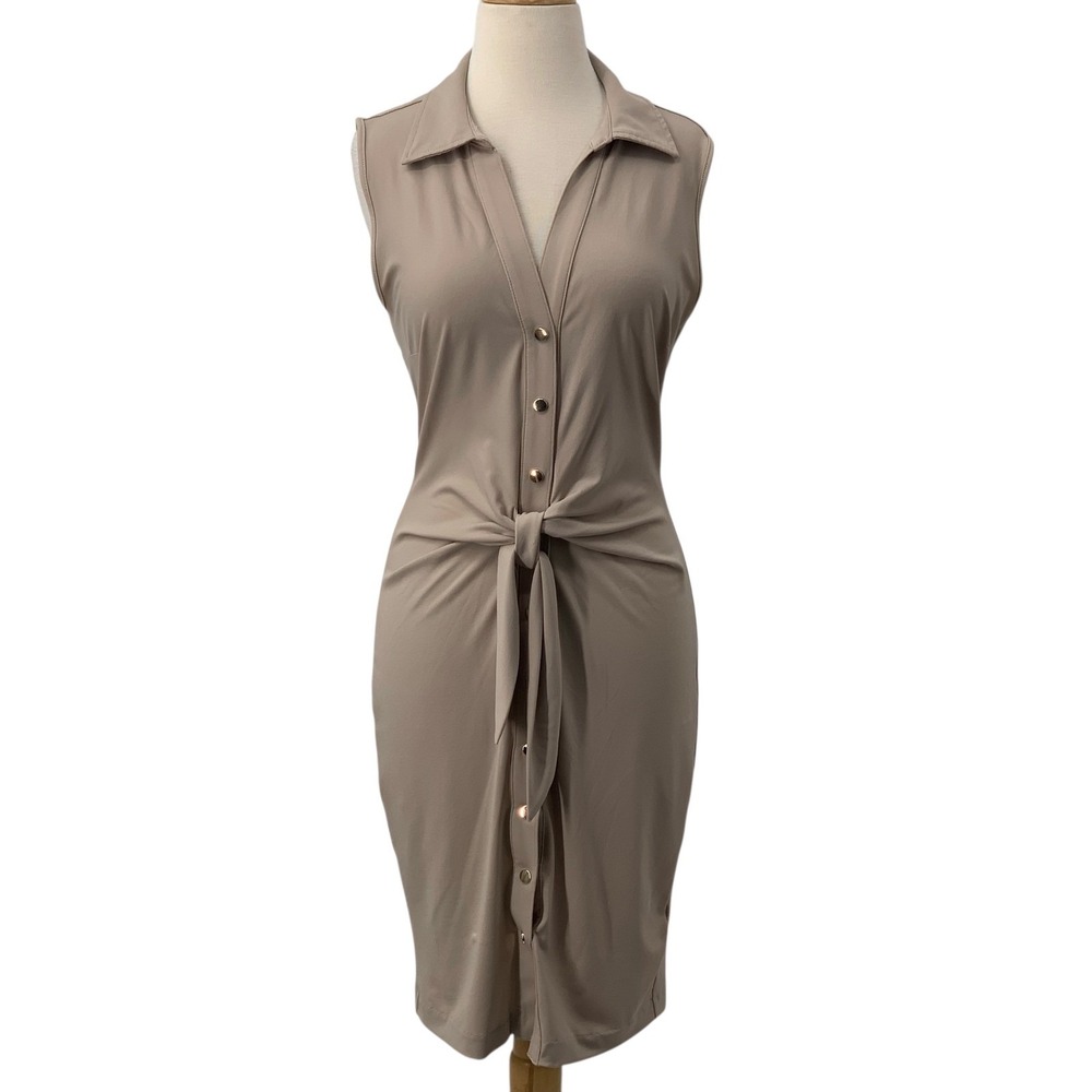 Philosophy Women's‎ Sleeveless Snap Button Front Dress Tie Waist Taupe Size M